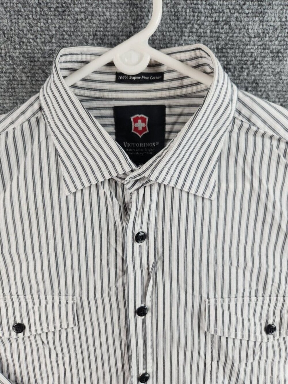 VICTORINOX XL Superfine Cotton Striped Button Up Shirt Long Sleeve Gray White